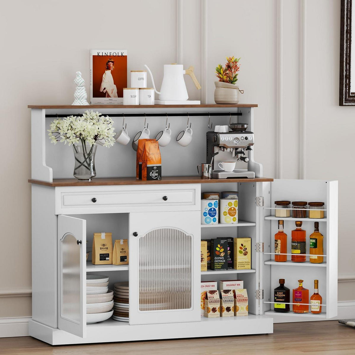 Küchenschrank mit Arbeitsplatte & Weinschrank – Weiß, 120x120x40 cm