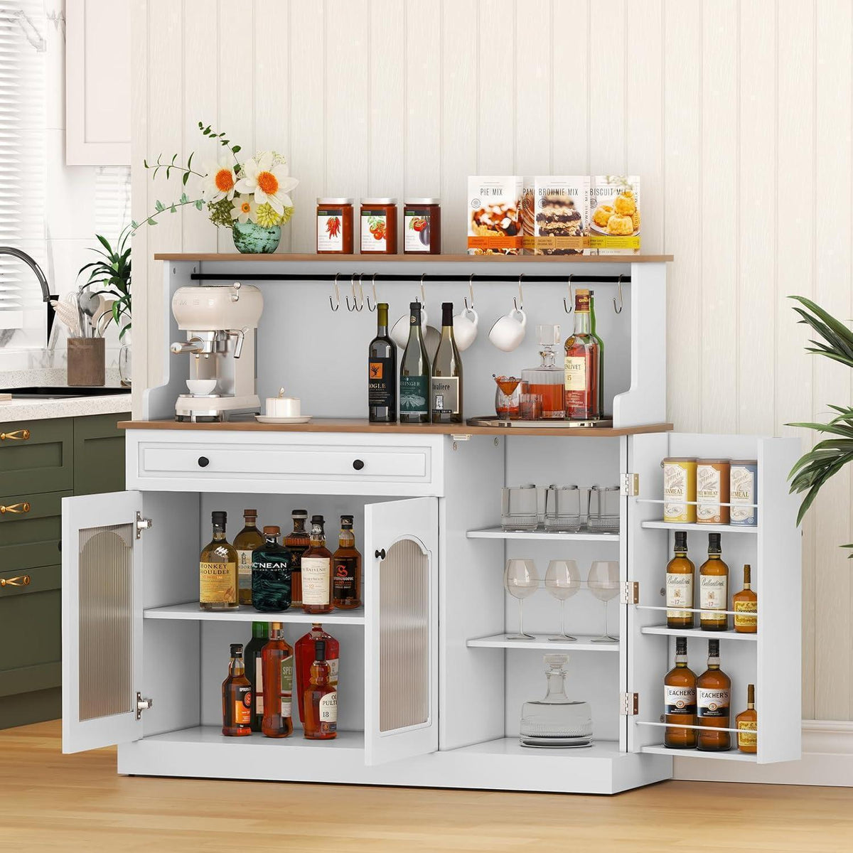 Küchenschrank mit Arbeitsplatte & Weinschrank – Weiß, 120x120x40 cm