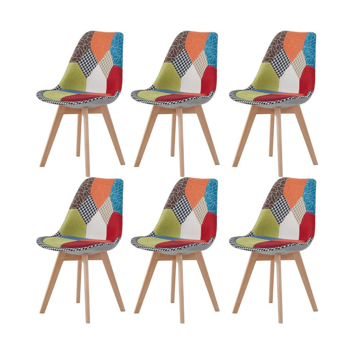 Patchwork Esszimmerstühle Set (6) mit Holzbeinen – Rot