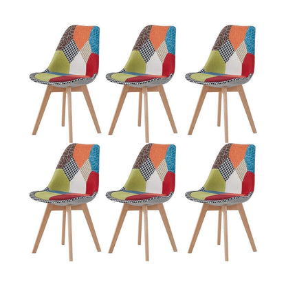 Patchwork Esszimmerstühle Set (6) mit Holzbeinen – Rot