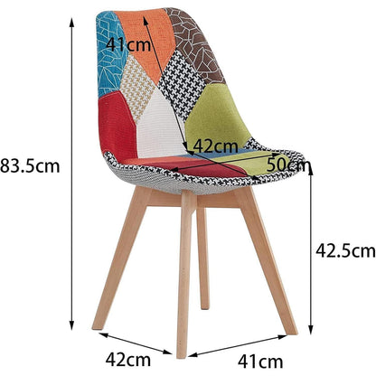 Patchwork Esszimmerstühle Set (6) mit Holzbeinen – Rot