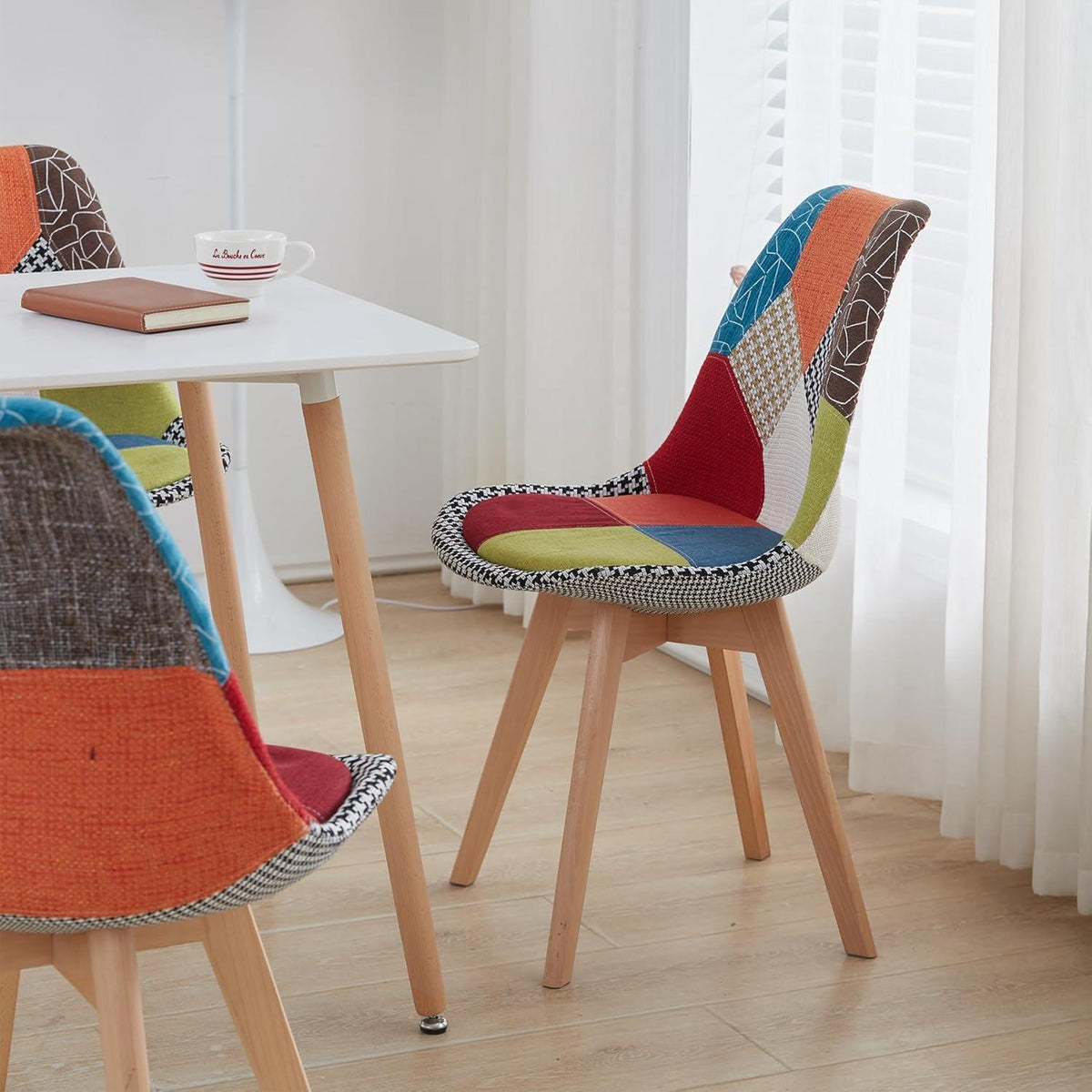 Patchwork Esszimmerstühle Set (6) mit Holzbeinen – Rot