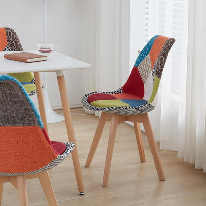 Patchwork Esszimmerstühle Set (6) mit Holzbeinen – Rot