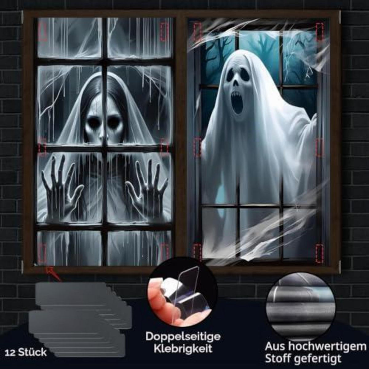 2x Halloween Fensterbilder Gruselig & Horror Deko 120x80cm