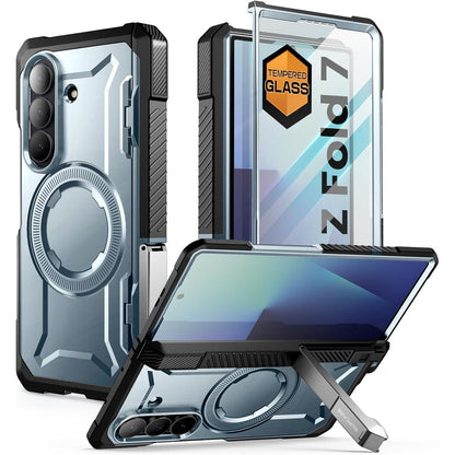 Hülle mit Ständer für Samsung Galaxy Z Fold 7, MagSafe, Displayschutz, Blau