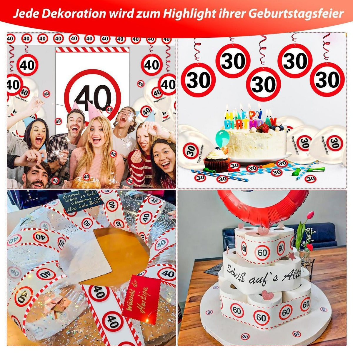 40. Geburtstag Deko Set mit Banner, Ballons & Verkehrszeichen
