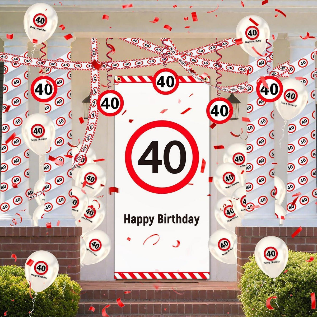 40. Geburtstag Deko Set mit Banner, Ballons & Verkehrszeichen