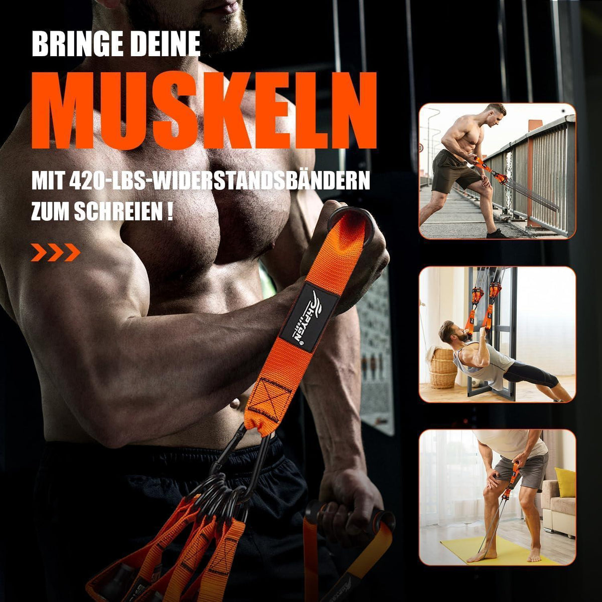 Widerstandsbänder Set mit Griffen & Zubehör, bis 190kg
