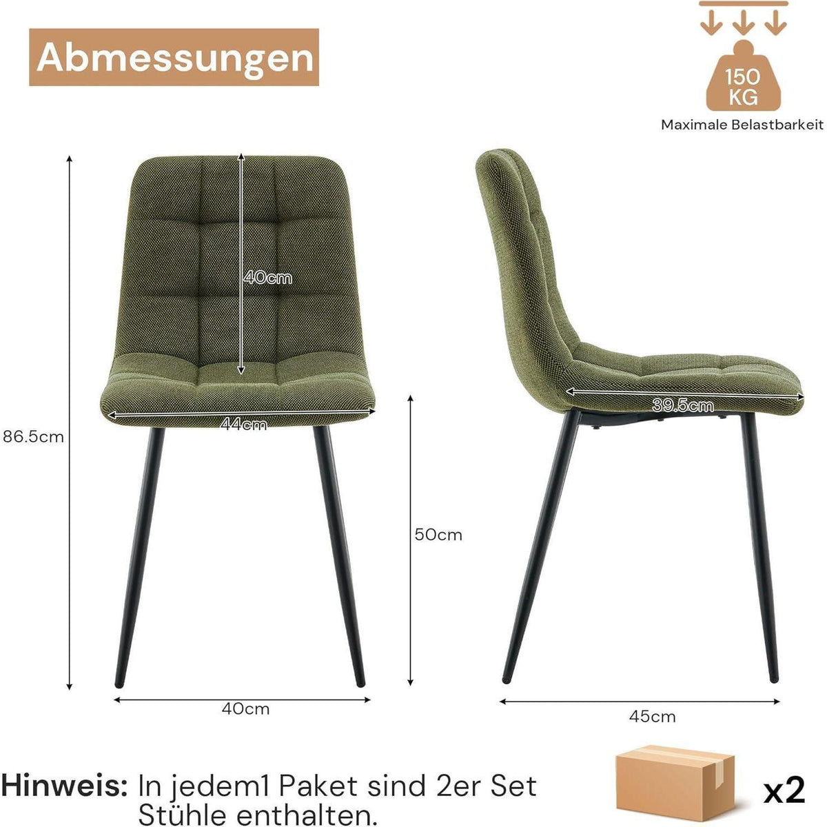 Esszimmerstühle Set 4er Chenille Dunkelgrün Gepolstert