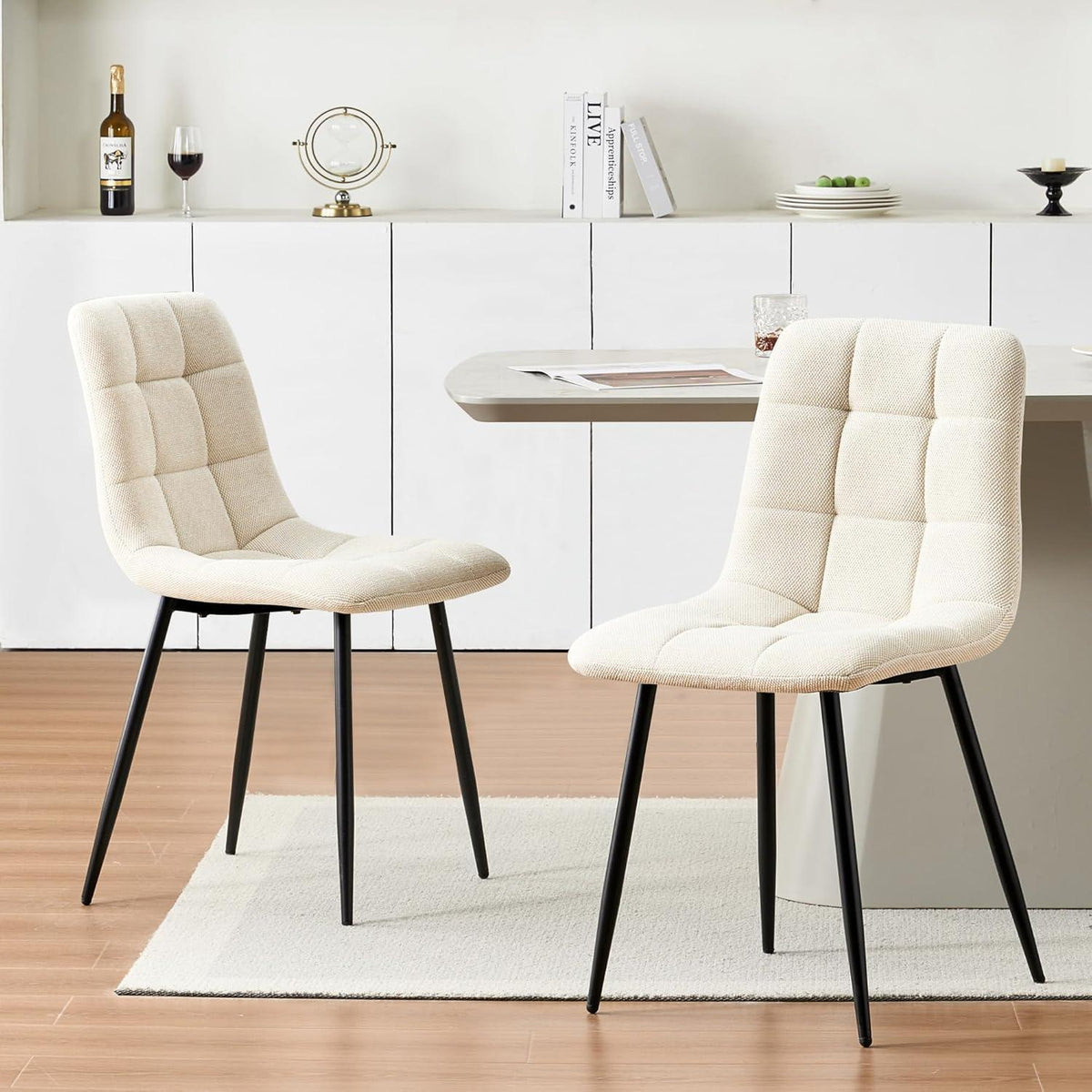Esszimmerstühle Set 6er Chenille Beige, Gepolstert & Modern