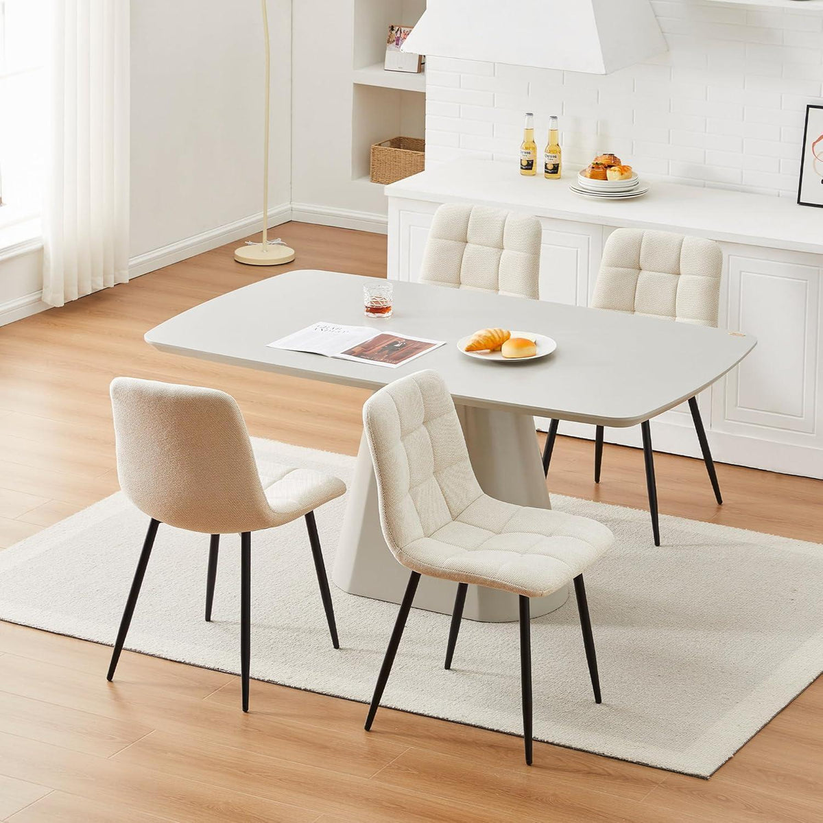 Esszimmerstühle Set 6er Chenille Beige, Gepolstert & Modern