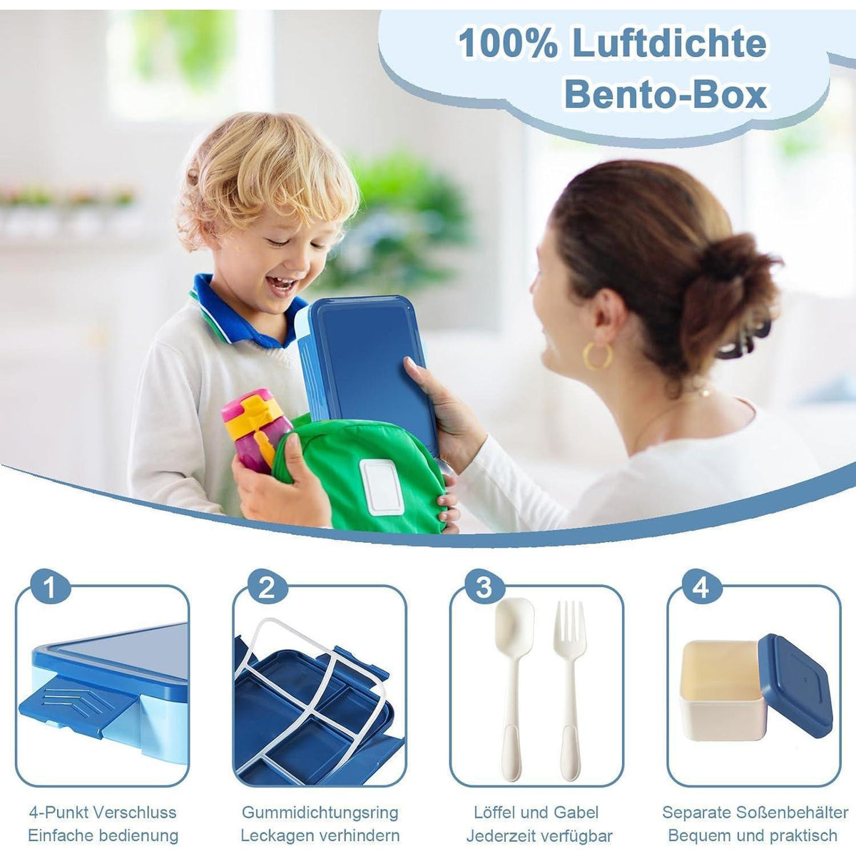 Brotdose Kinder mit Fächern – 1300ml, Auslaufsicher & BPA-frei