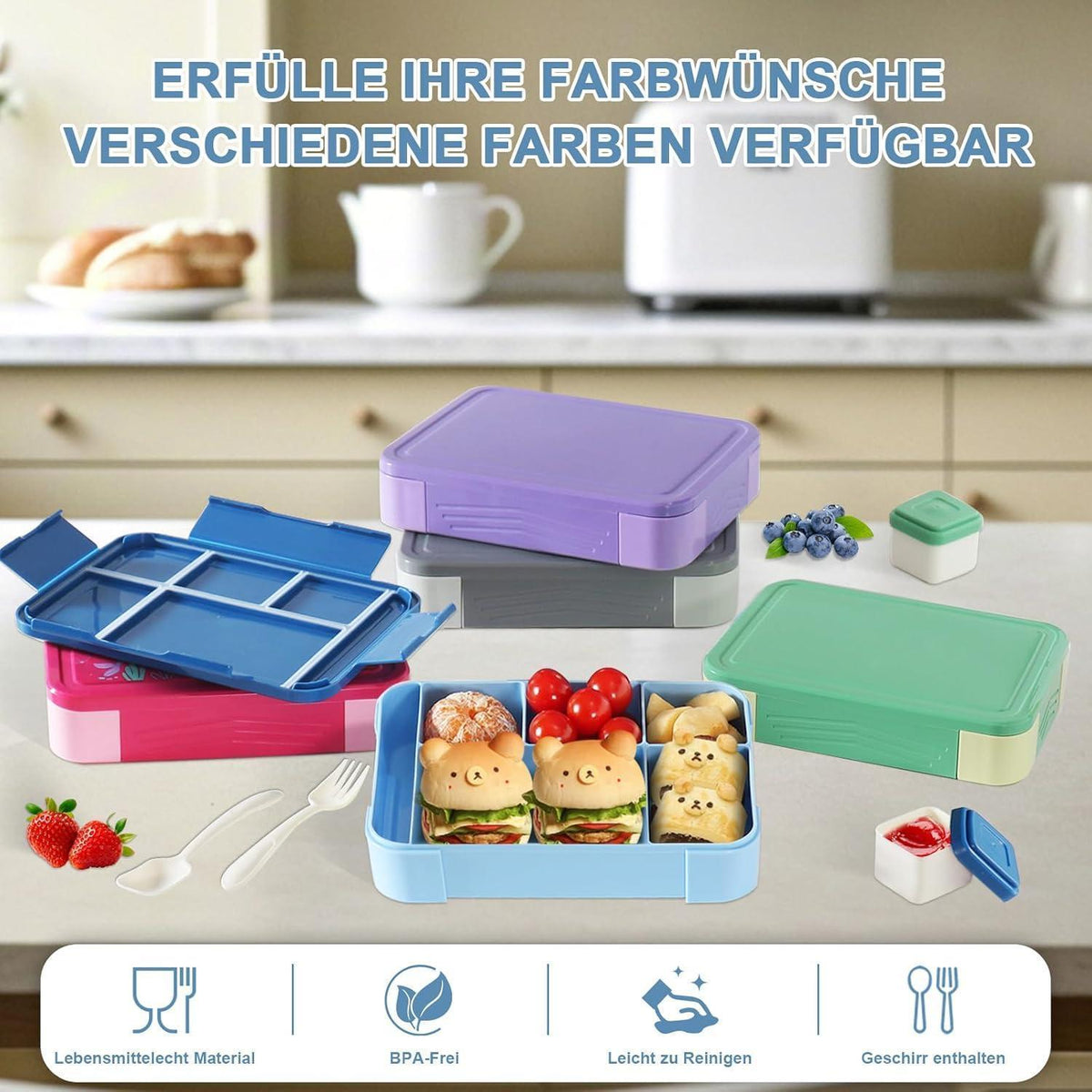 Brotdose Kinder mit Fächern – 1300ml, Auslaufsicher & BPA-frei