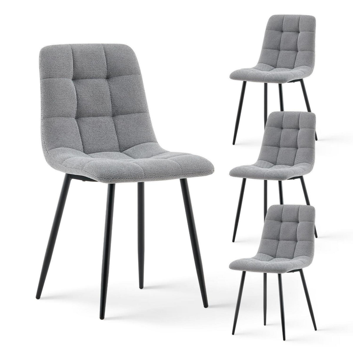 Esszimmerstühle Set 4er Grau, Chenille Gepolstert & Modern