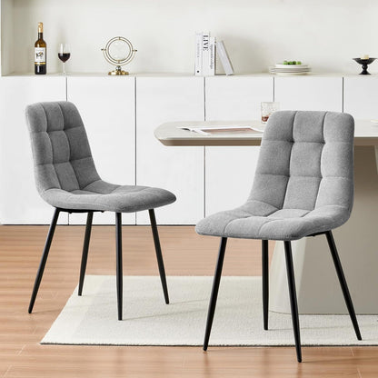 Esszimmerstühle Set 4er Grau, Chenille Gepolstert & Modern