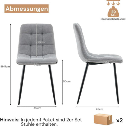 Esszimmerstühle Set 4er Grau, Chenille Gepolstert & Modern