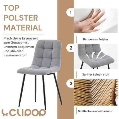 Esszimmerstühle Set 4er Grau, Chenille Gepolstert & Modern