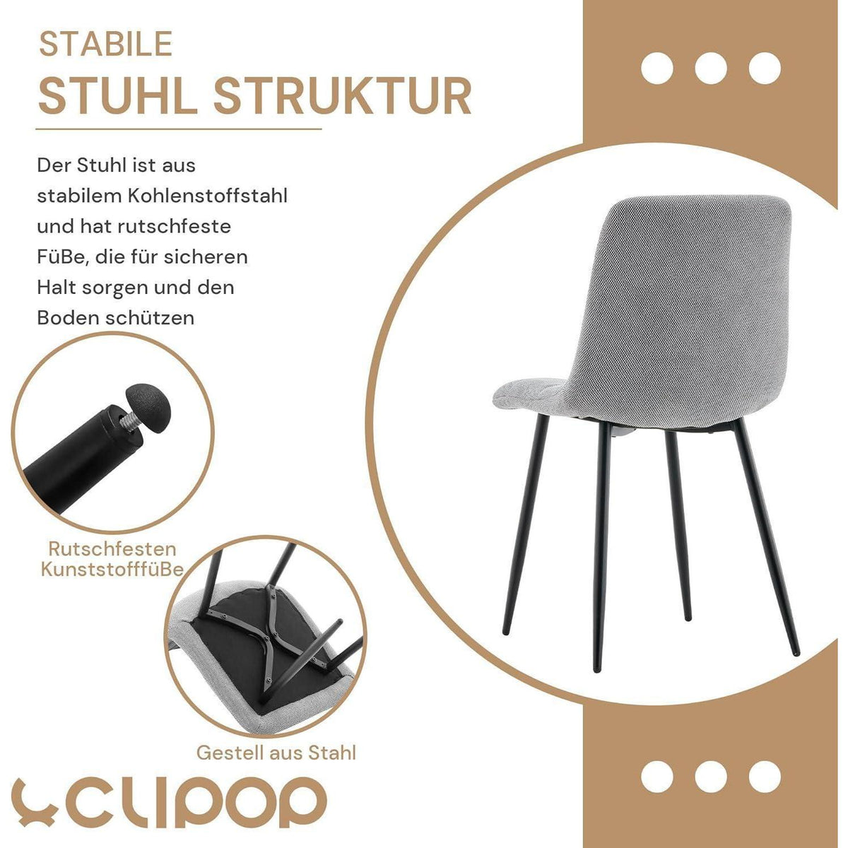 Esszimmerstühle Set 4er Grau, Chenille Gepolstert & Modern