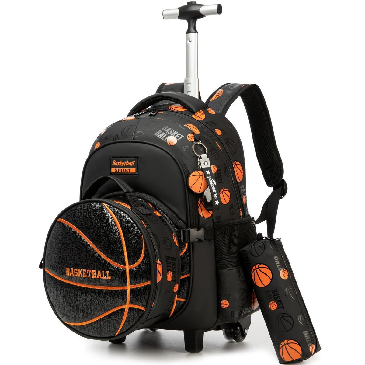 Schultrolley Rucksack Kinder Schwarz Basketball