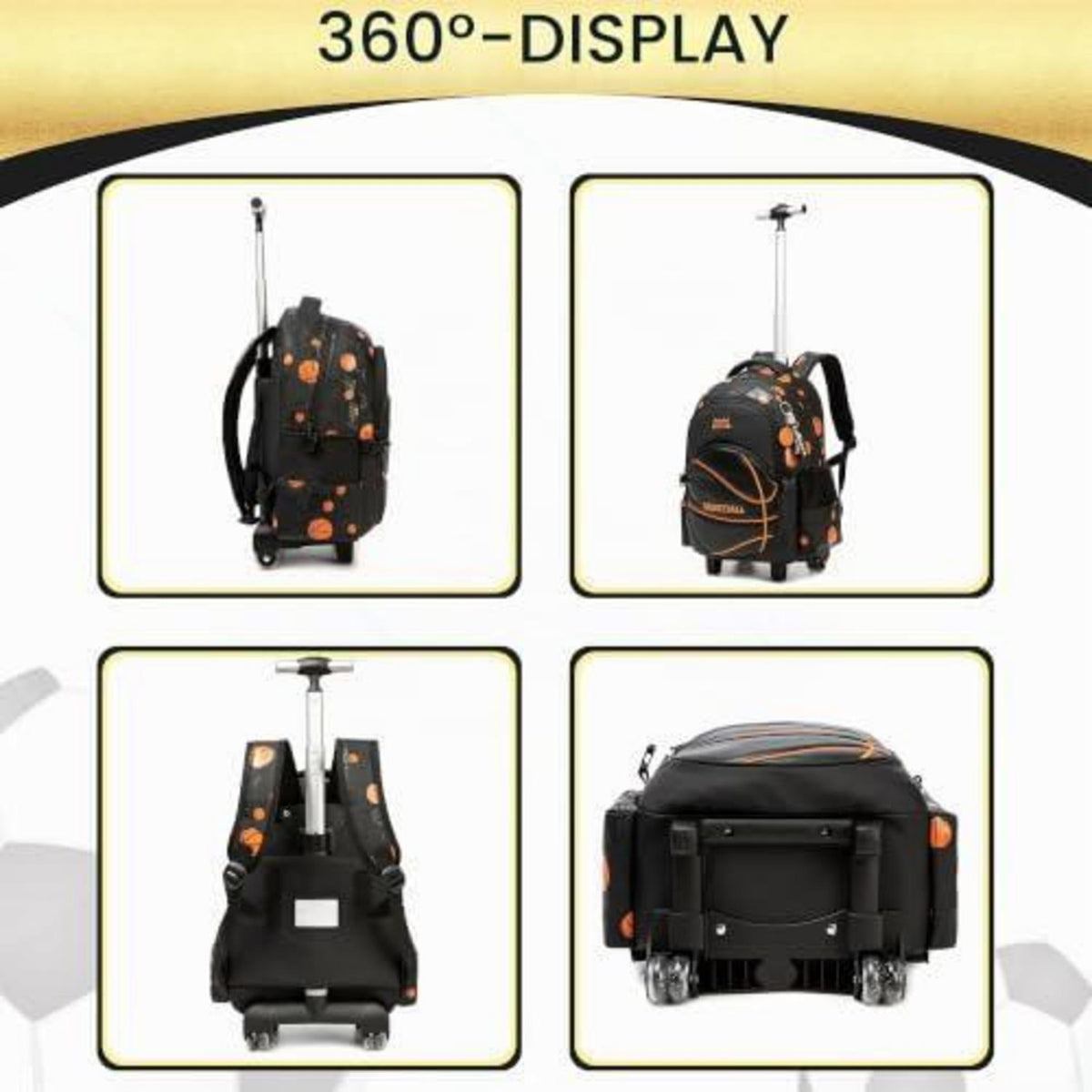 Schultrolley Rucksack Kinder Schwarz Basketball
