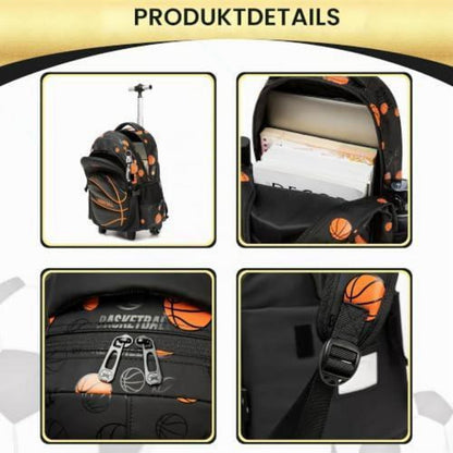 Schultrolley Rucksack Kinder Schwarz Basketball