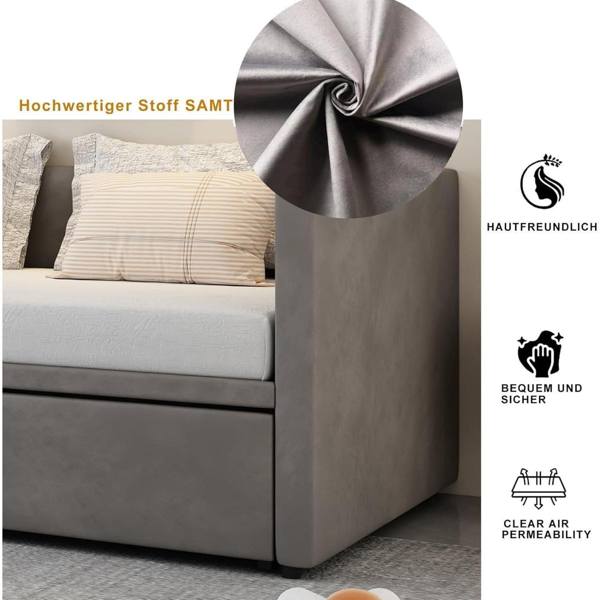 Schlafsofa 90/180x200 cm mit Bettkasten & Stauraum