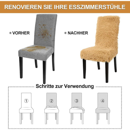 Hochflor Stuhlhussen 6er Set – Camel | Stretch & Waschbar