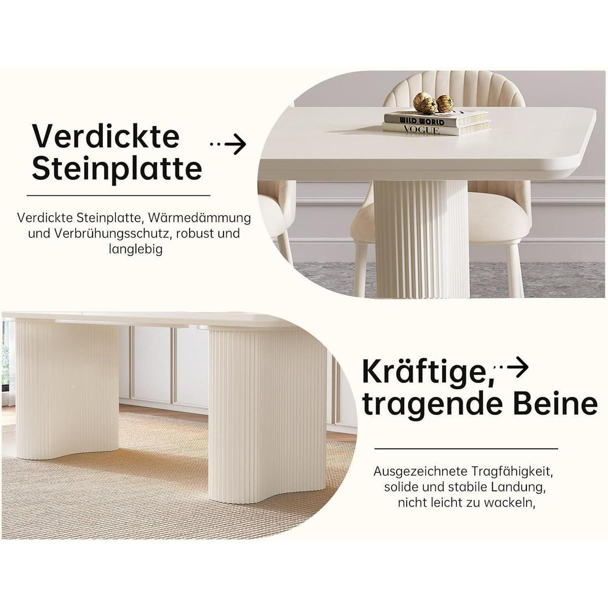 9-teiliges Esszimmer Set mit 200cm Esstisch & weißen Stühlen