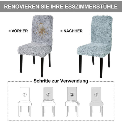 Hochflor Stuhlhussen 4er Set – Hellgrau, Stretch & Waschbar