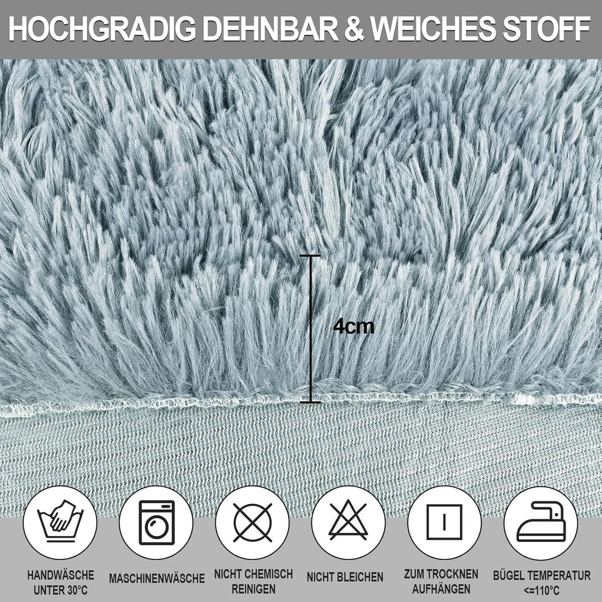 Hochflor Stuhlhussen 4er Set – Hellgrau, Stretch & Waschbar