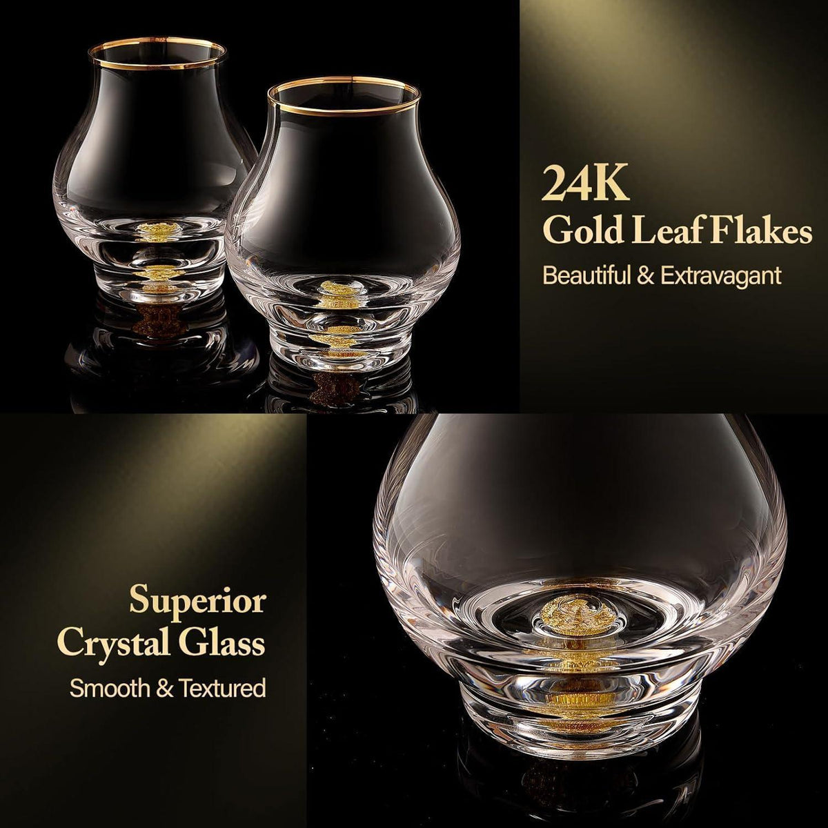 Whiskygläser 2er Set mit 24K Blattgold – Snifter für Brandy & Co.
