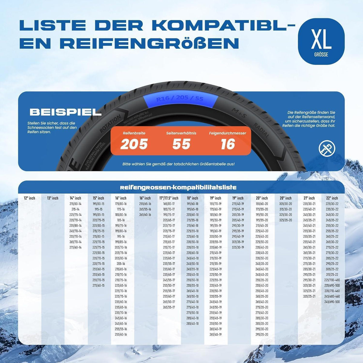 Schneesocken Winterreifen XL – Hochsicher & Leicht installierbar