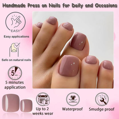 240 Nude Press-on Zehennägel – Kurze, Quadratische Fake Nails