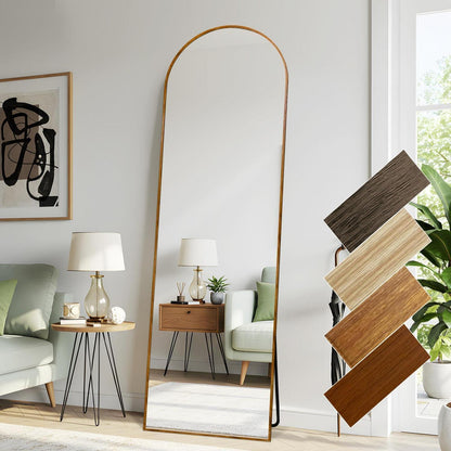 Gewölbter Ganzkörperspiegel mit Holzoptikrahmen – 161 x 52 cm