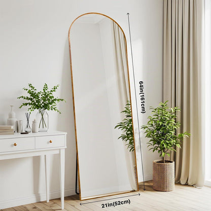 Gewölbter Ganzkörperspiegel mit Holzoptikrahmen – 161 x 52 cm