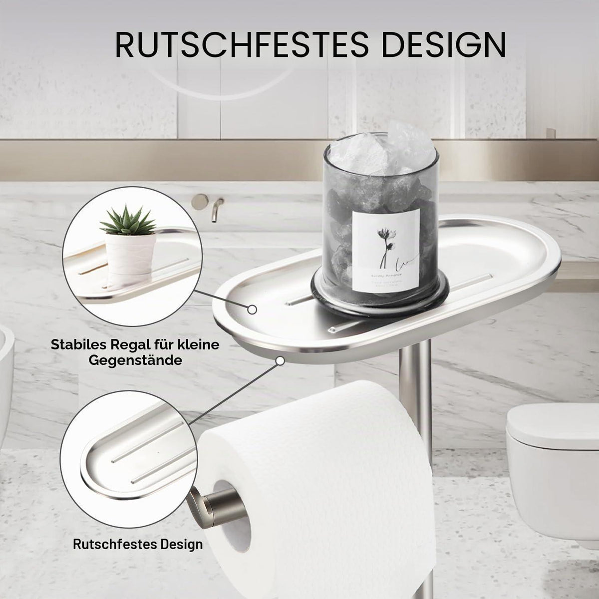 Freistehendes WC-Bürsten-Set Edelstahl gebürstet Nickel 3-in-1