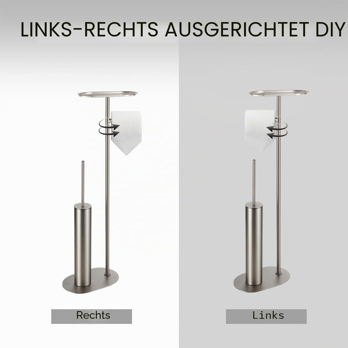 Freistehendes WC-Bürsten-Set Edelstahl gebürstet Nickel 3-in-1