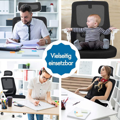 Ergonomischer Bürostuhl mit Lordosenstütze und Kopfstütze, Weiß Arco