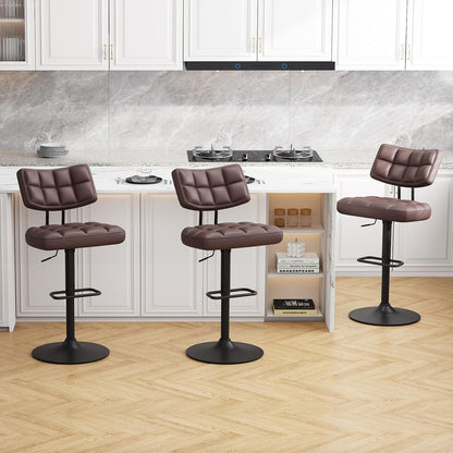 Barhocker Set 4er – Höhenverstellbar, Braun in Lederoptik