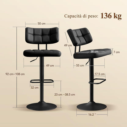 Barhocker Set 4er – Höhenverstellbar, Schwarz in Lederoptik