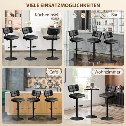 Barhocker Set 4er – Höhenverstellbar, Schwarz in Lederoptik