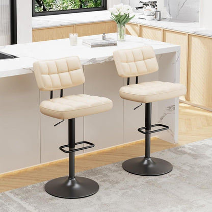 Barhocker Set 4er – Höhenverstellbar, Beige in Lederoptik