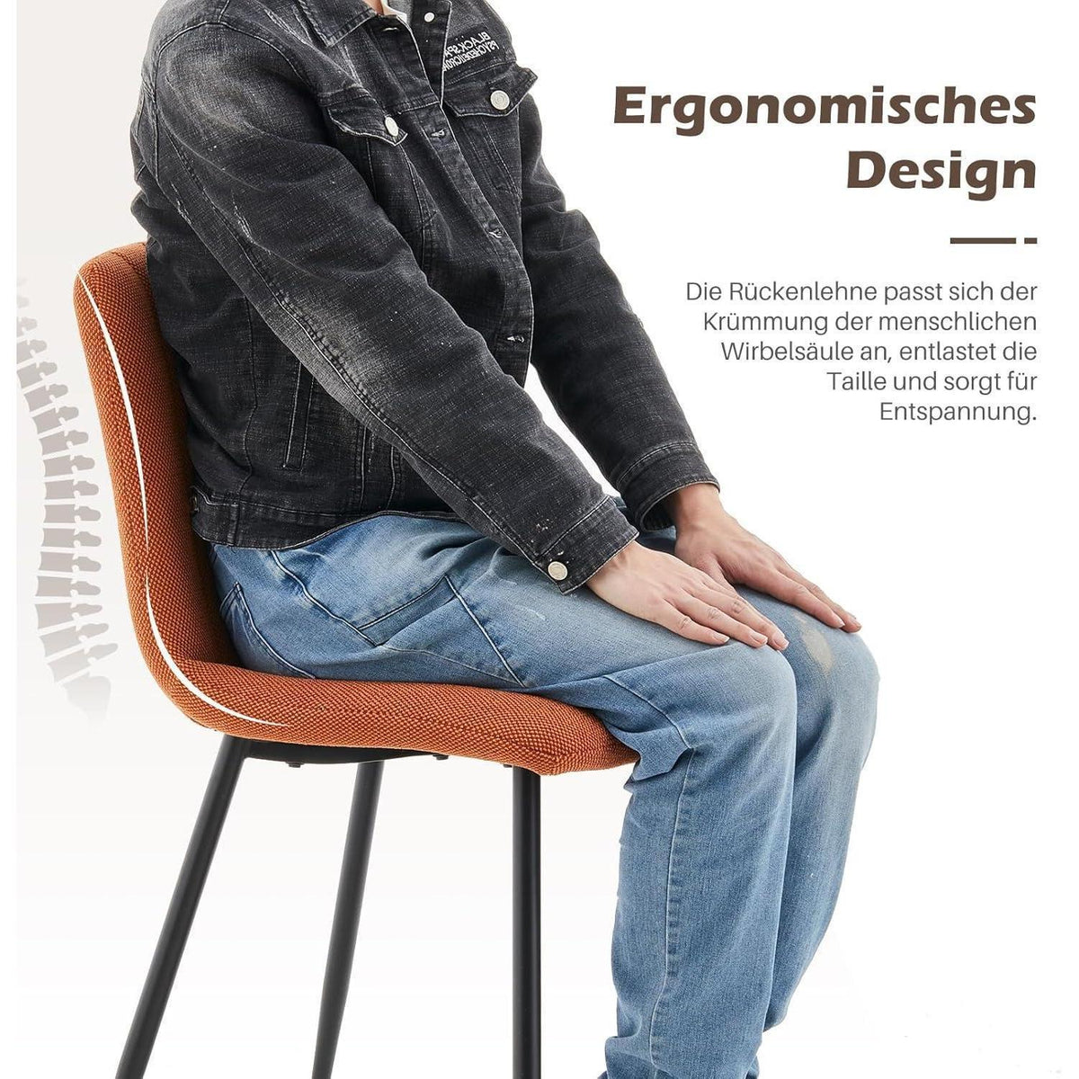 Gepolsterter Esszimmerstuhl Set 4er – Orange Leinen