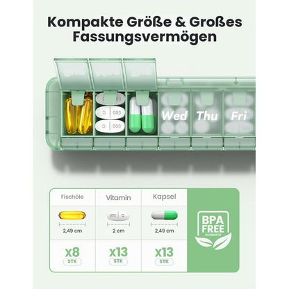 Tablettenbox 7 Tage Lichtgeschützt – Grün für Medikamente & Reisen