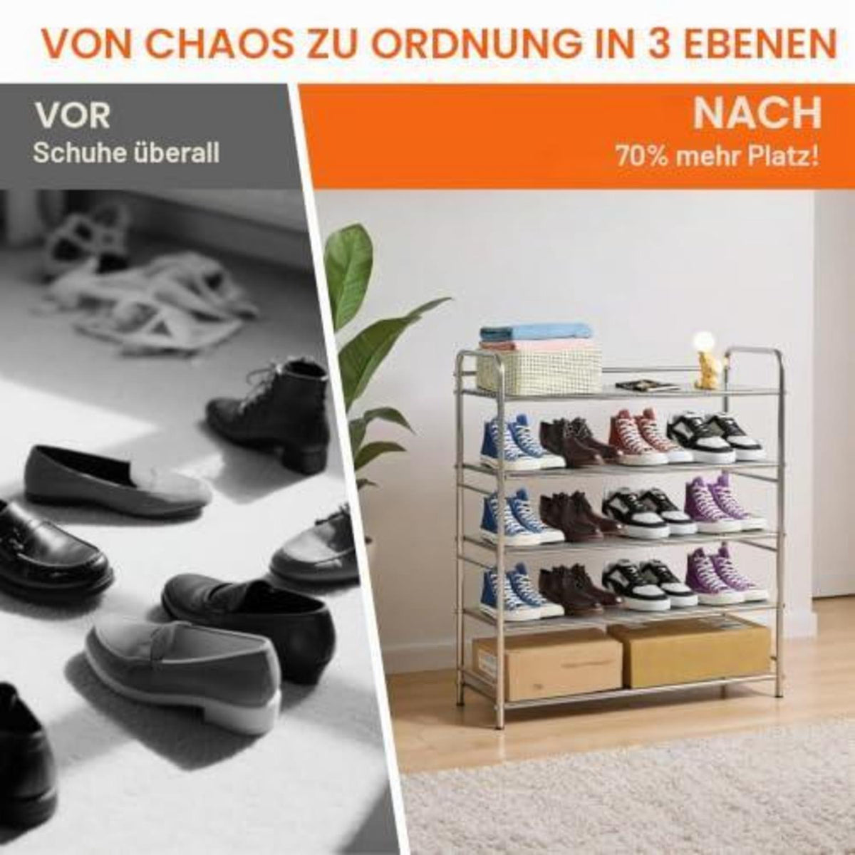 Edelstahl Schuhregal 4-Etagen – Platzsparend & Robust