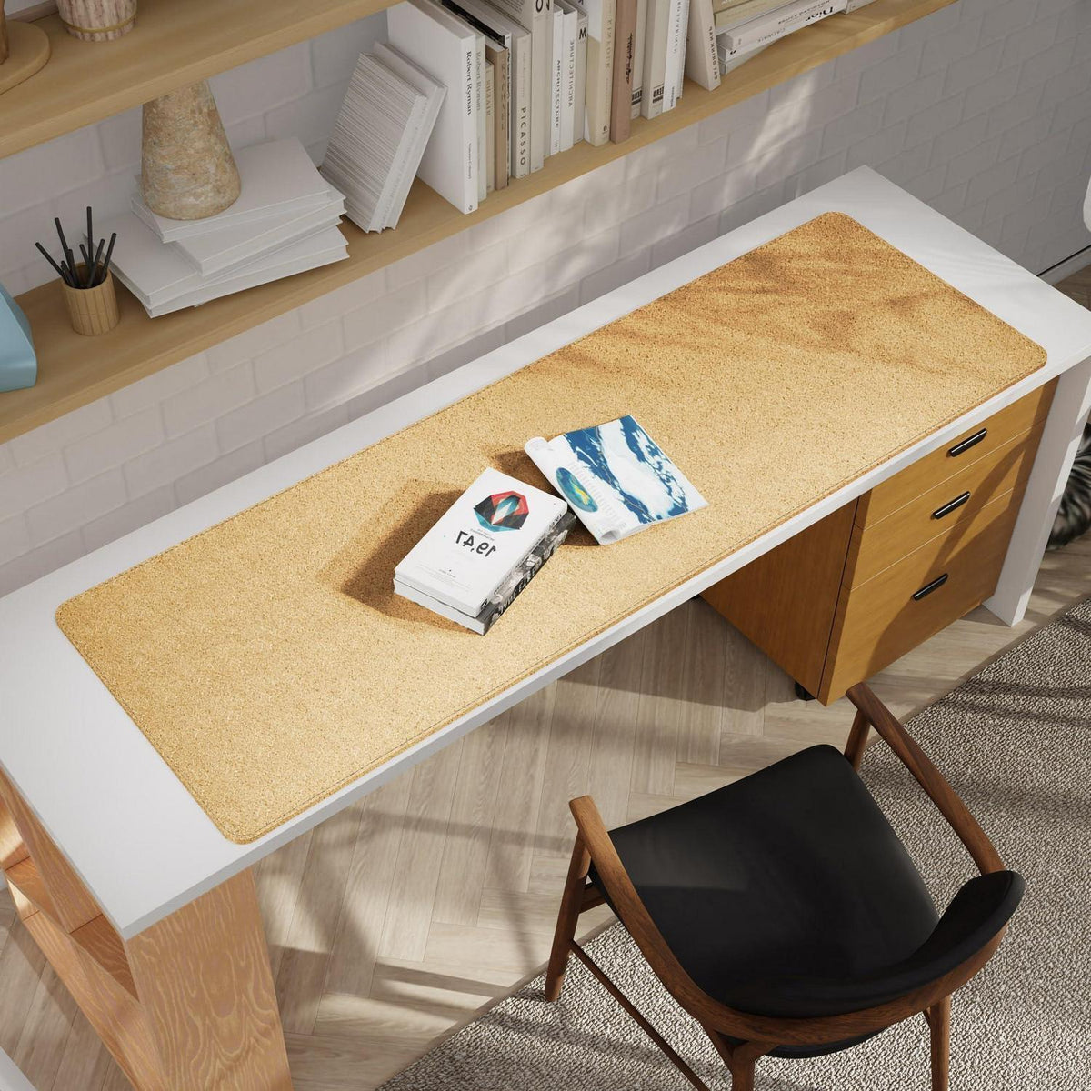 XXL Schreibtischmatte & Kork – 170x50 cm Schwarz in Lederoptik