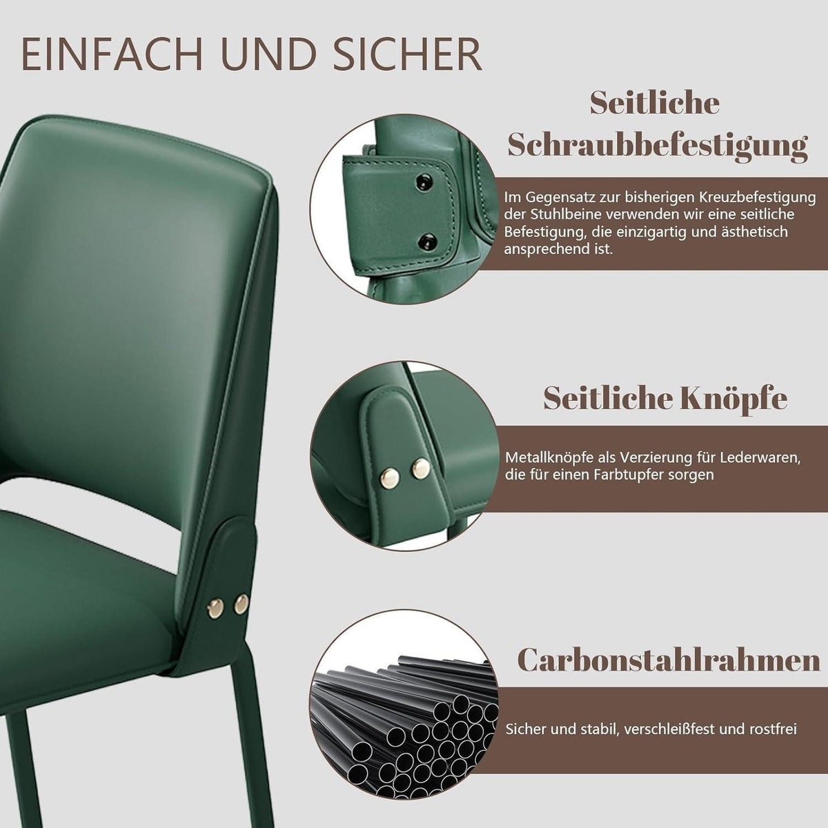 Esszimmerstuhl in Lederoptik mit hoher Lehne, Dunkelgrün