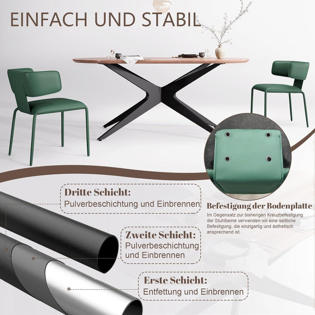 Esszimmerstuhl in Lederoptik, C-Lehne, Dunkelgrün