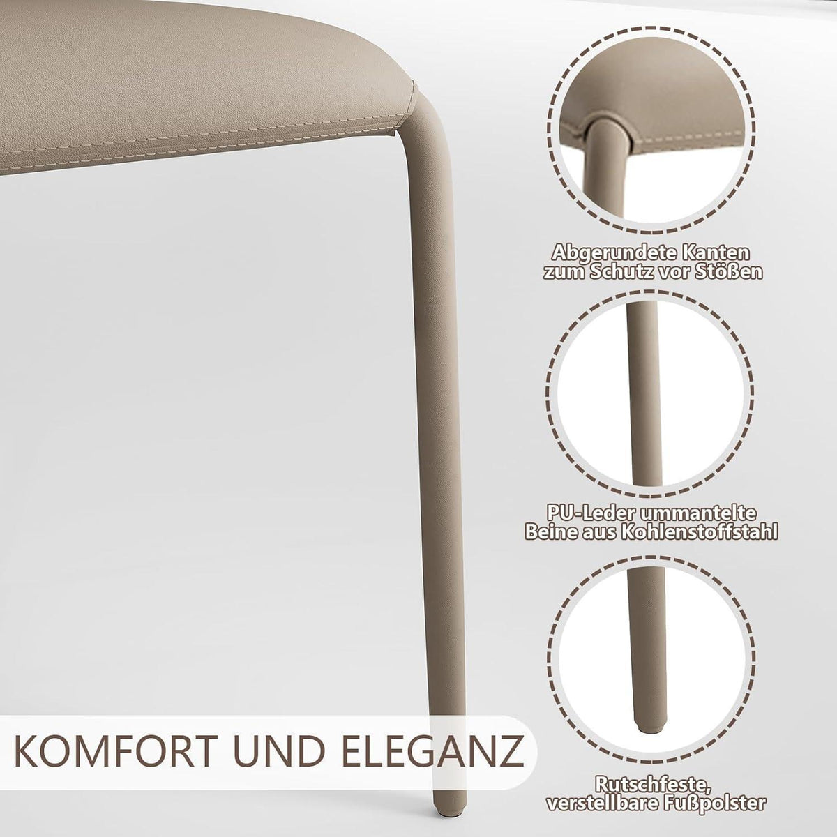 Esszimmerstuhl in Lederoptik, C-Lehne, Khaki