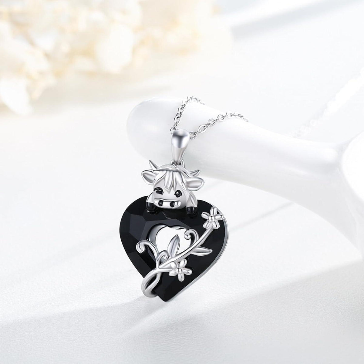 925 Sterling Silber Tier Halskette mit Highland Cow Anhänger